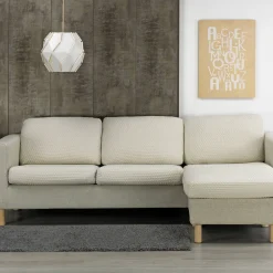 Zitbankhoes<Blancheporte Bi-rekbare, gewafelde hoes voor chaise longue beige