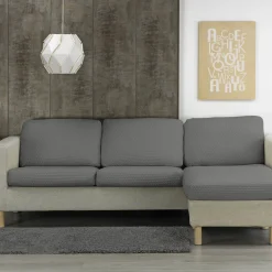 Zitbankhoes<Blancheporte Bi-rekbare, gewafelde hoes voor chaise longue grijs