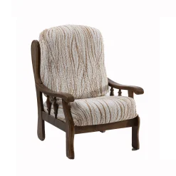 Zitbankhoes<Blancheporte Bi-rekbare hoes in microvezel met golvenprint, speciaal voor rustieke fauteuil beige