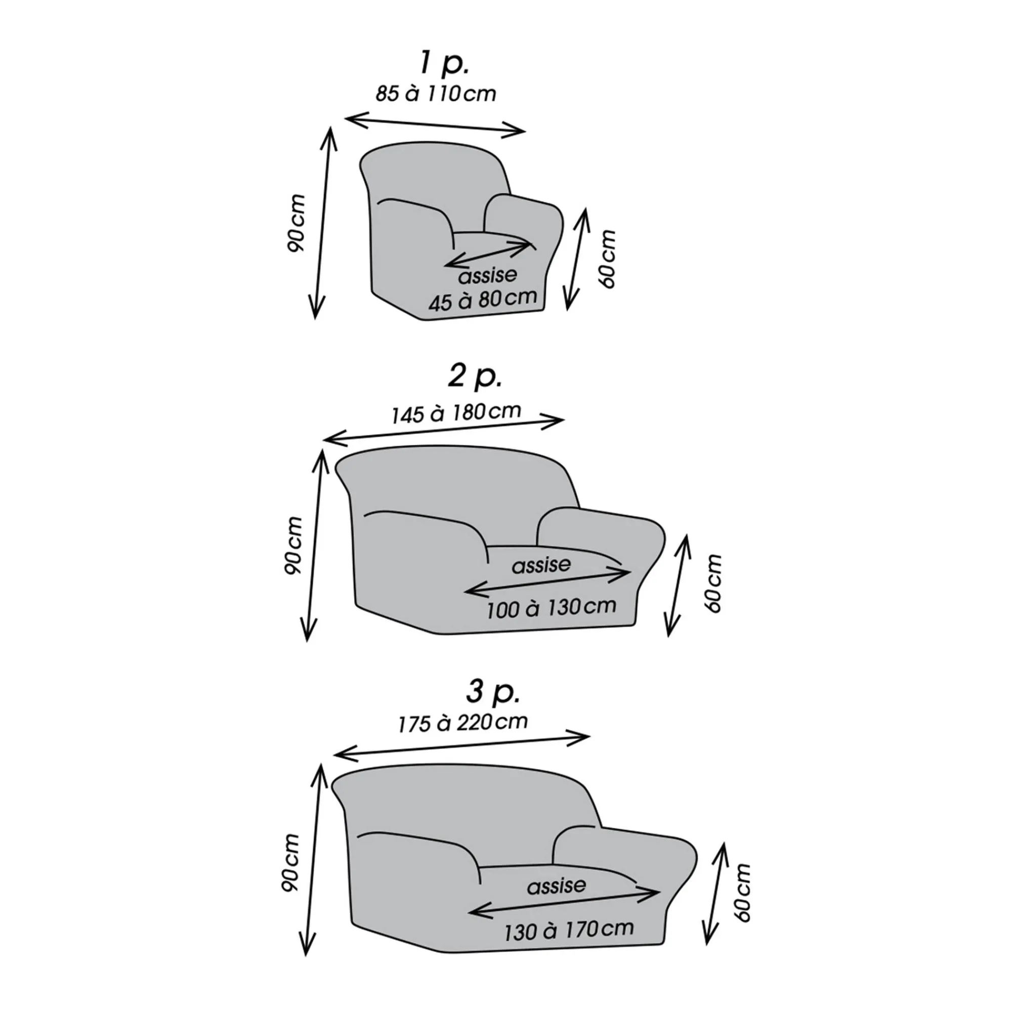 Zitbankhoes<Blancheporte Bi-rekbare hoes in microvezel, effen faux-uni effect voor fauteuil en zitbank antracietgrijs
