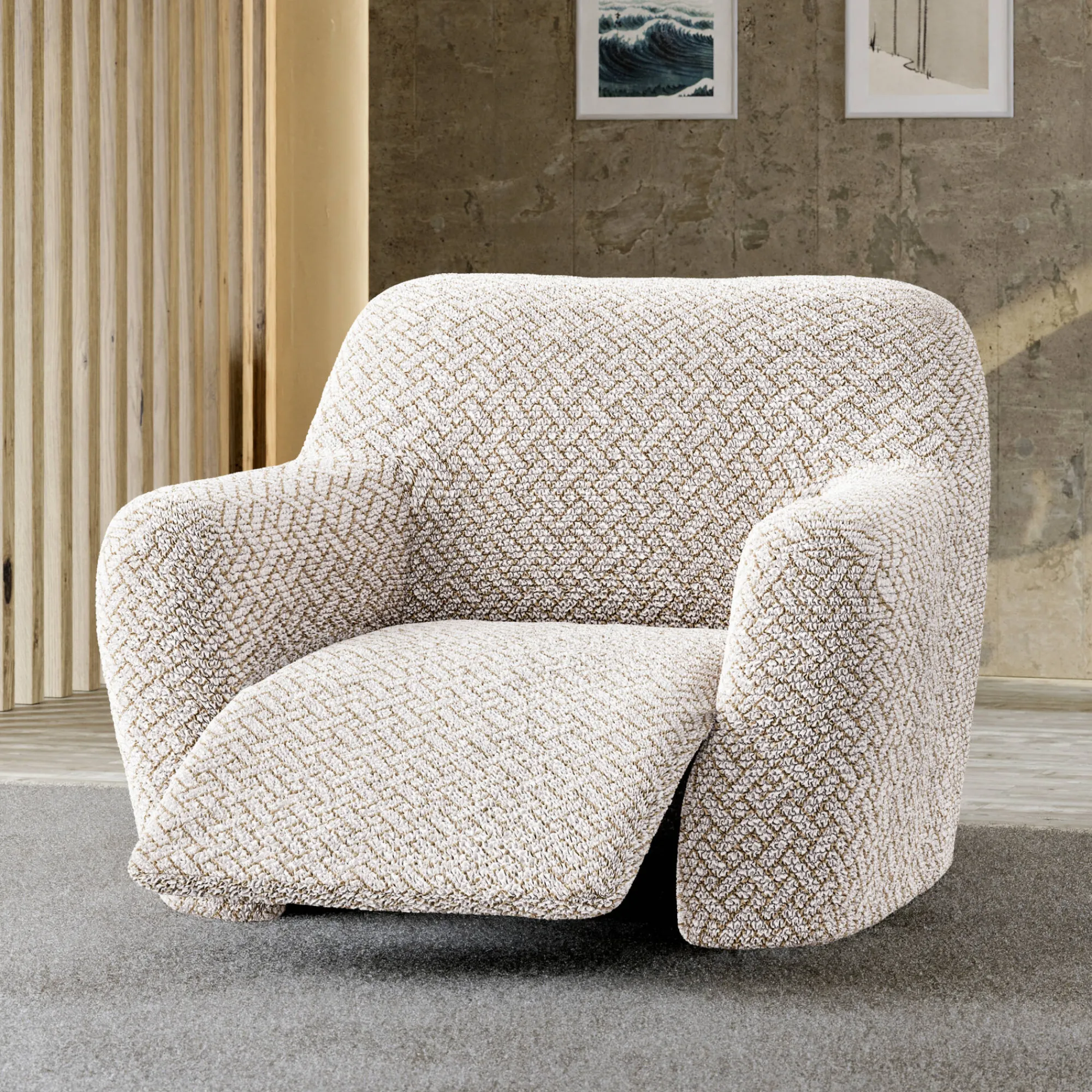 Zitbankhoes<Blancheporte Bi-rekbare hoes in microvezel met gewafeld grafisch motief, voor relaxzetel beige