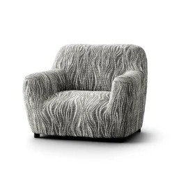 Zitbankhoes<Blancheporte Bi-rekbare hoes in microvezel met golvenmotief, voor fauteuil en zitbank grijs