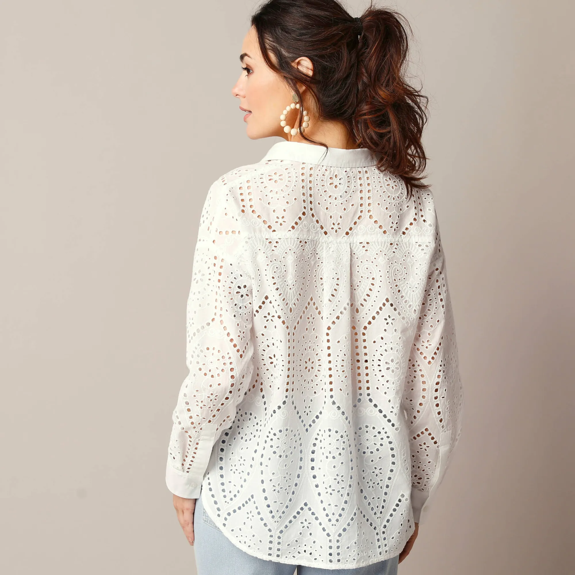 Bloes En Tuniek<Blancheporte Bloes in broderie anglaise, lange mouwen wit