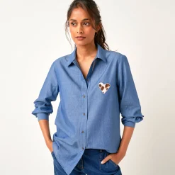 Bloes En Tuniek<Blancheporte Bloes in chambray, geborduurd hartje stone