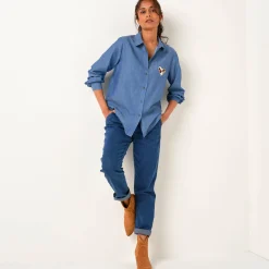 Bloes En Tuniek<Blancheporte Bloes in chambray, geborduurd hartje stone