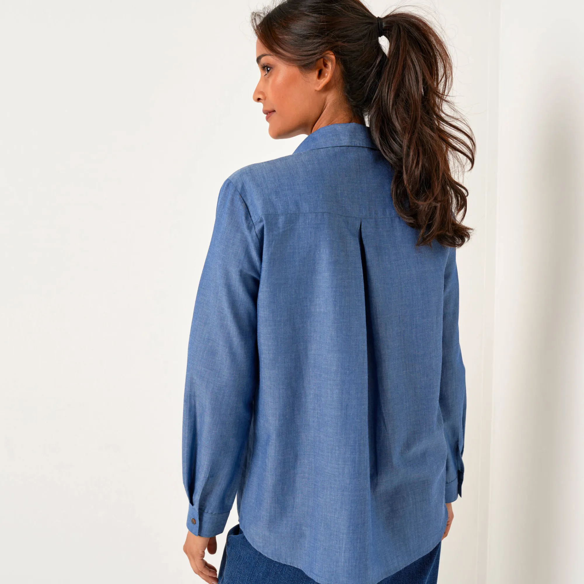 Bloes En Tuniek<Blancheporte Bloes in chambray, geborduurd hartje stone