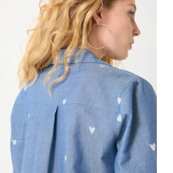 Bloes En Tuniek<Blancheporte Bloes in chambray met knoopsluiting en hartjesprint bleached