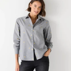 Bloes En Tuniek<Blancheporte Bloes in chambray met knoopsluiting en hartjesprint grijs / goudkleurig