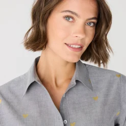 Bloes En Tuniek<Blancheporte Bloes in chambray met knoopsluiting en hartjesprint grijs / goudkleurig