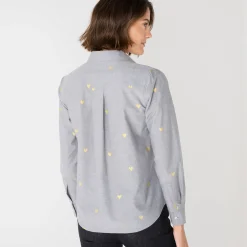 Bloes En Tuniek<Blancheporte Bloes in chambray met knoopsluiting en hartjesprint grijs / goudkleurig