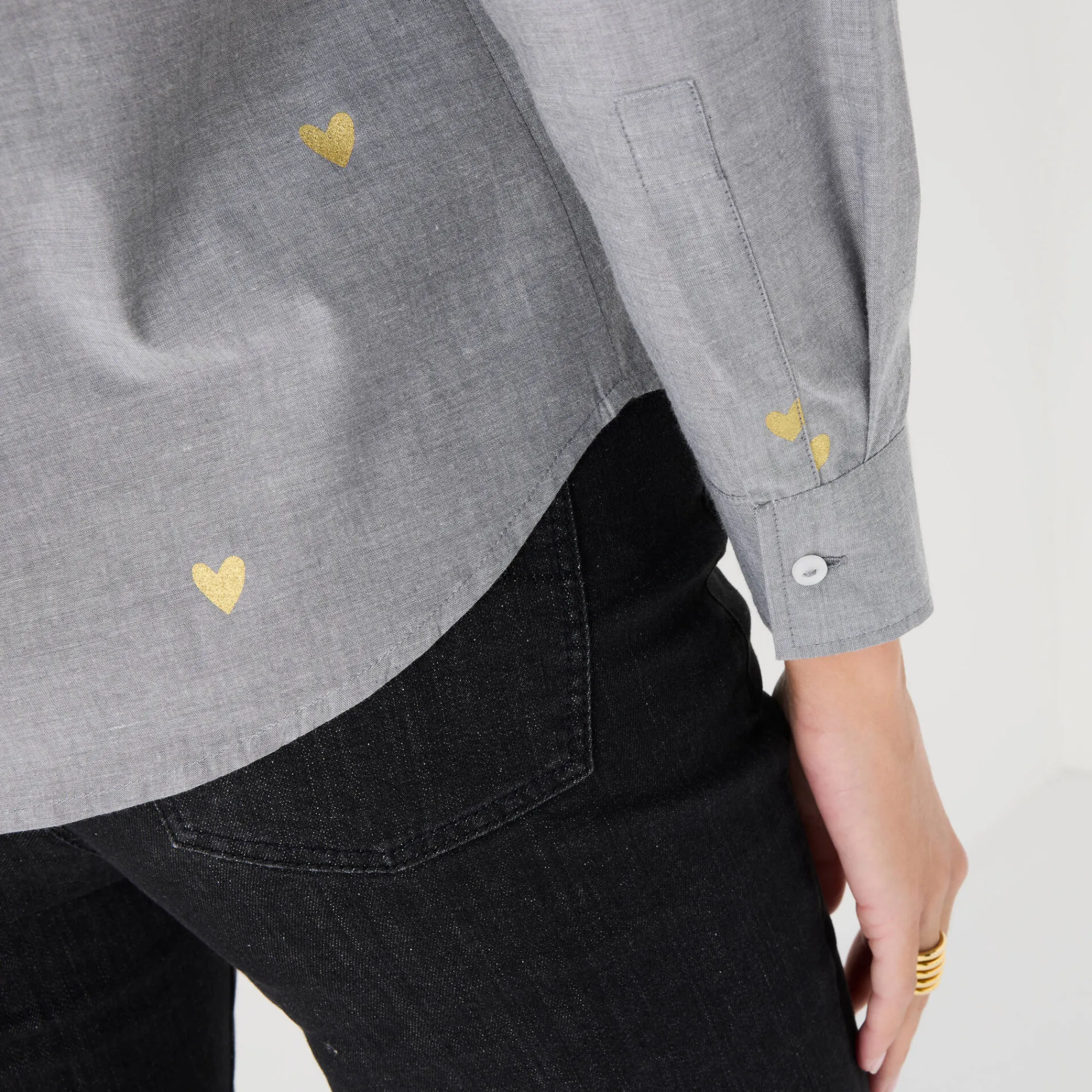 Bloes En Tuniek<Blancheporte Bloes in chambray met knoopsluiting en hartjesprint grijs / goudkleurig