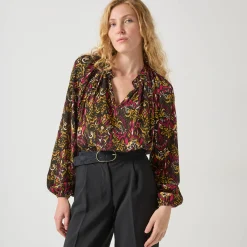 Bloes En Tuniek<Blancheporte Bloes in creponvoile met etnische print zwart / veelkleurig