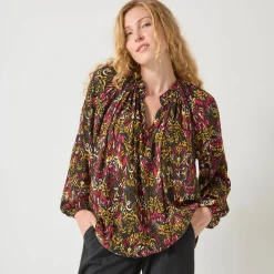 Bloes En Tuniek<Blancheporte Bloes in creponvoile met etnische print zwart / veelkleurig