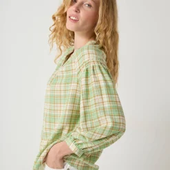 Bloes En Tuniek<Blancheporte Bloes in flanel met ruitenprint, 7/8-mouwen groen / ecru