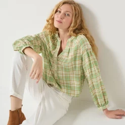 Bloes En Tuniek<Blancheporte Bloes in flanel met ruitenprint, 7/8-mouwen groen / ecru