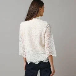 Feestoutfits Dames|Bloes En Tuniek<Lora Zellini Bloes in gevoerde kant, 7/8-mouwen ecru