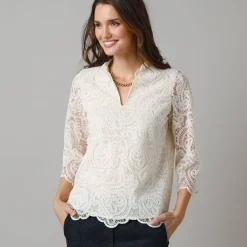 Feestoutfits Dames|Bloes En Tuniek<Lora Zellini Bloes in gevoerde kant, 7/8-mouwen ecru