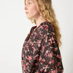 Bloes En Tuniek<Blancheporte Bloes in katoen met bloemenprint, 7/8-mouwen chocolade / roze
