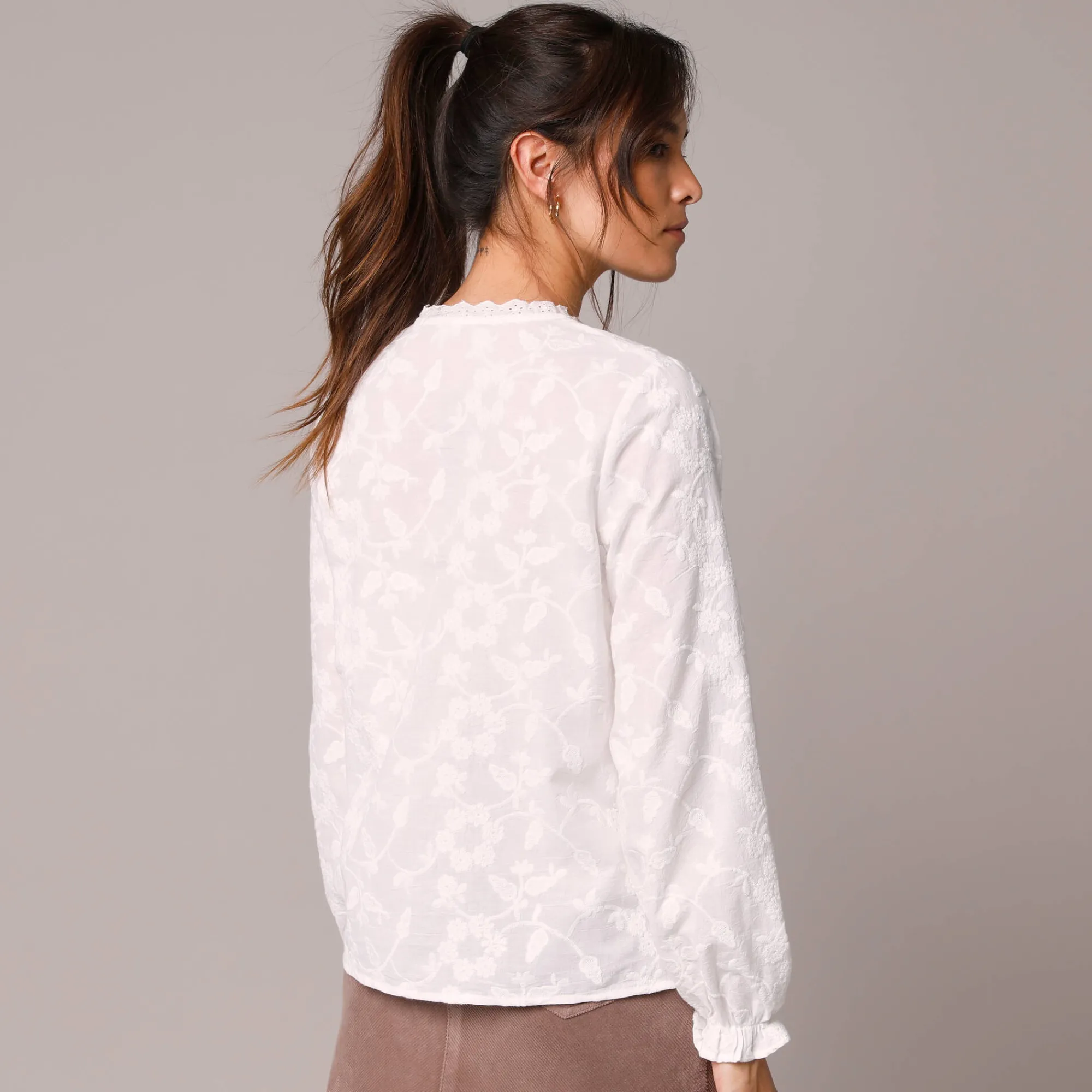 Bloes En Tuniek<Blancheporte Bloes in katoen, met bloemenborduursel wit