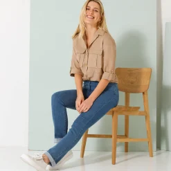 Bloes En Tuniek<Blancheporte Bloes in linnen-katoen, oprolbare mouwen beige