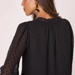 Feestoutfits Dames|Bloes En Tuniek<Blancheporte Bloes in plumetisvoile, details in macramé zwart