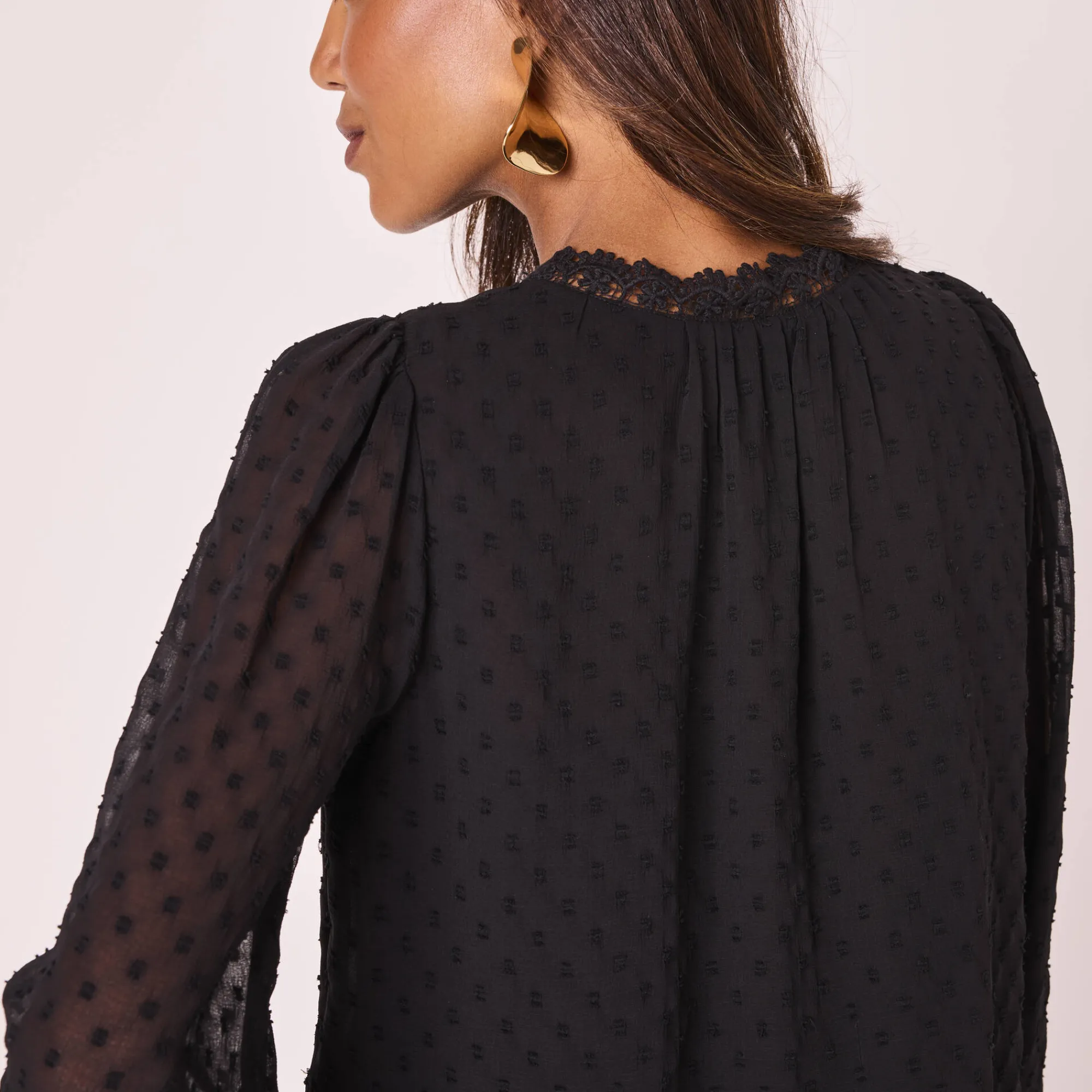 Feestoutfits Dames|Bloes En Tuniek<Blancheporte Bloes in plumetisvoile, details in macramé zwart