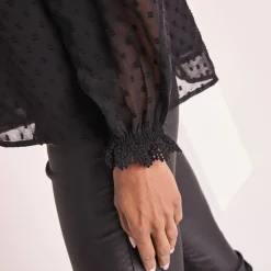 Feestoutfits Dames|Bloes En Tuniek<Blancheporte Bloes in plumetisvoile, details in macramé zwart
