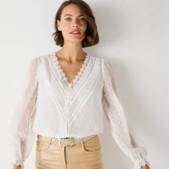Feestoutfits Dames|Bloes En Tuniek<Blancheporte Bloes in plumetisvoile, details in macramé ecru