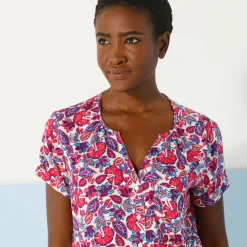 Bloes En Tuniek<Blancheporte Bloes in viscose met knoopsluiting en etnische print, korte mouwen wit / blauw
