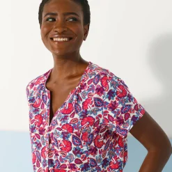 Bloes En Tuniek<Blancheporte Bloes in viscose met knoopsluiting en etnische print, korte mouwen wit / blauw