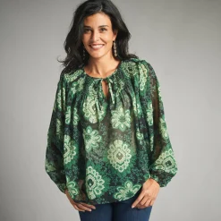 Bloes En Tuniek<Lora Zellini Bloes in voile, bedrukt zwart / groen