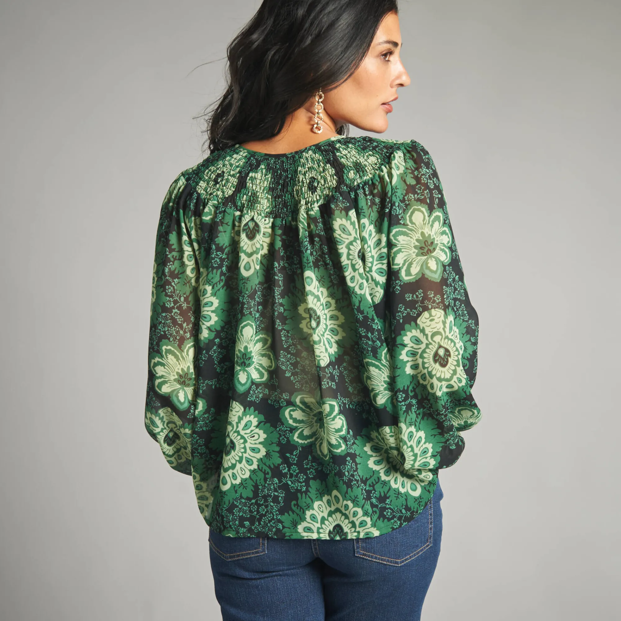 Bloes En Tuniek<Lora Zellini Bloes in voile, bedrukt zwart / groen
