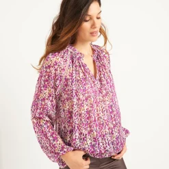 Feestoutfits Dames|Bloes En Tuniek<Blancheporte Bloes in voile met vlekkenprint pruim