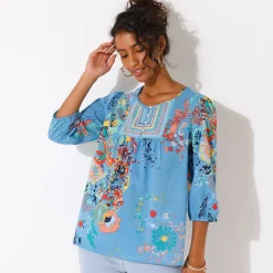 Bloes En Tuniek<Blancheporte Bloes met bloemenprint blauw / koraal