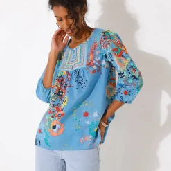 Bloes En Tuniek<Blancheporte Bloes met bloemenprint blauw / koraal