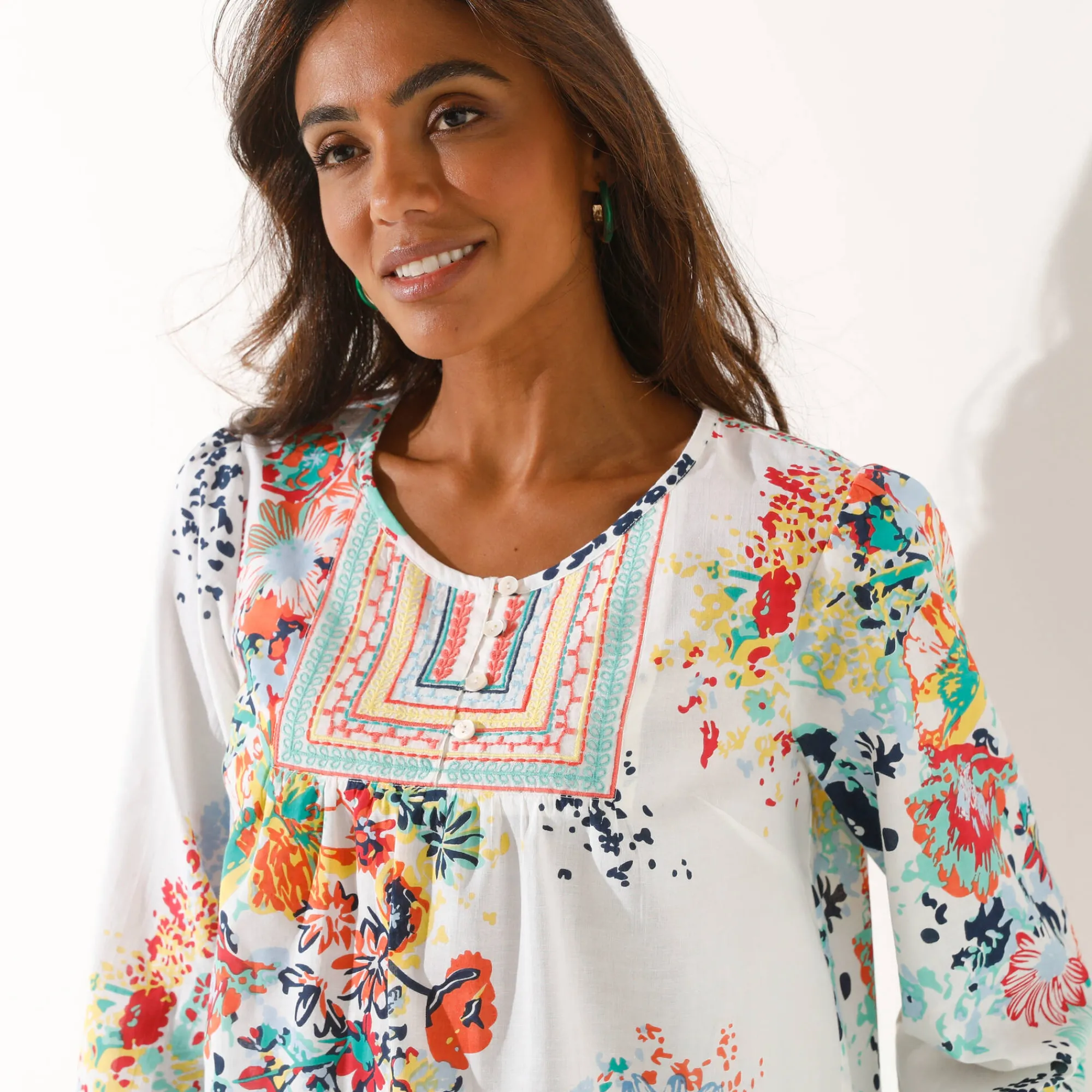 Bloes En Tuniek<Blancheporte Bloes met bloemenprint wit / muntgroen