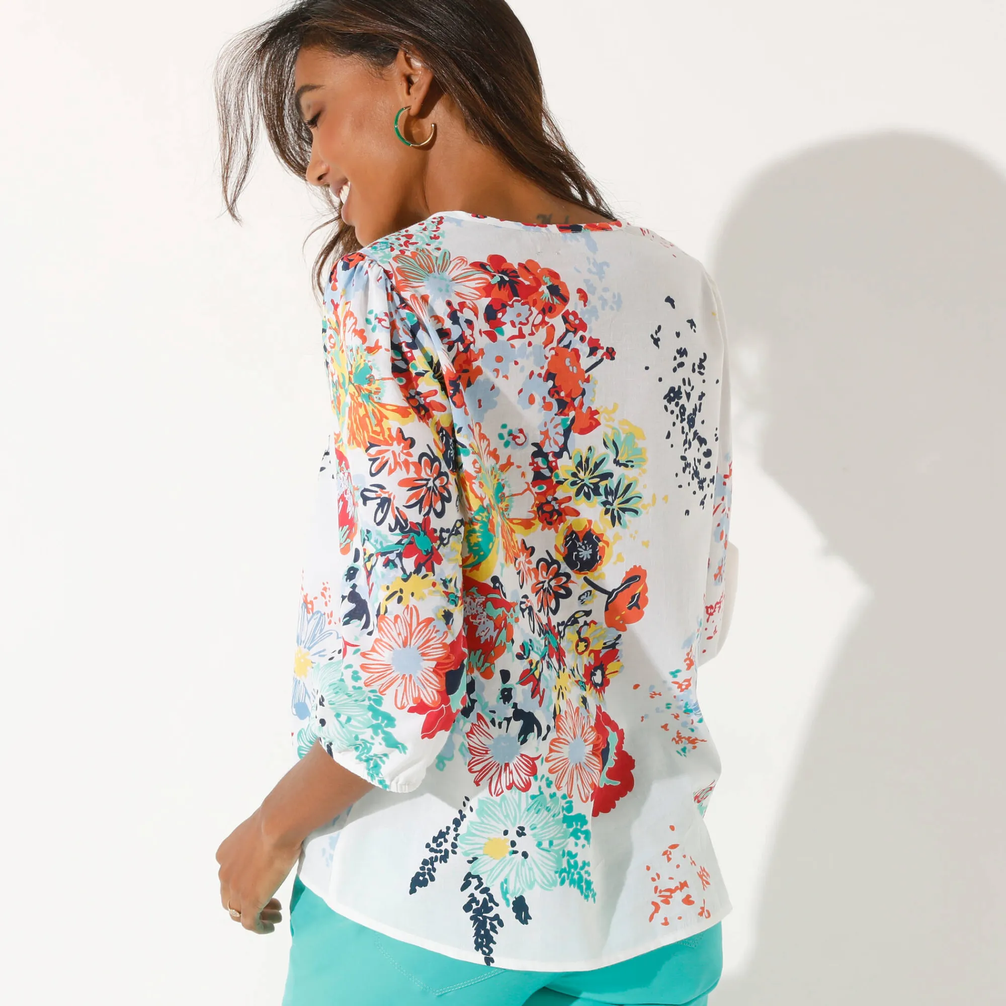Bloes En Tuniek<Blancheporte Bloes met bloemenprint wit / muntgroen