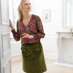 Bloes En Tuniek<Blancheporte Bloes met bloemenprint en smokwerk aan de schouders marine / paprika