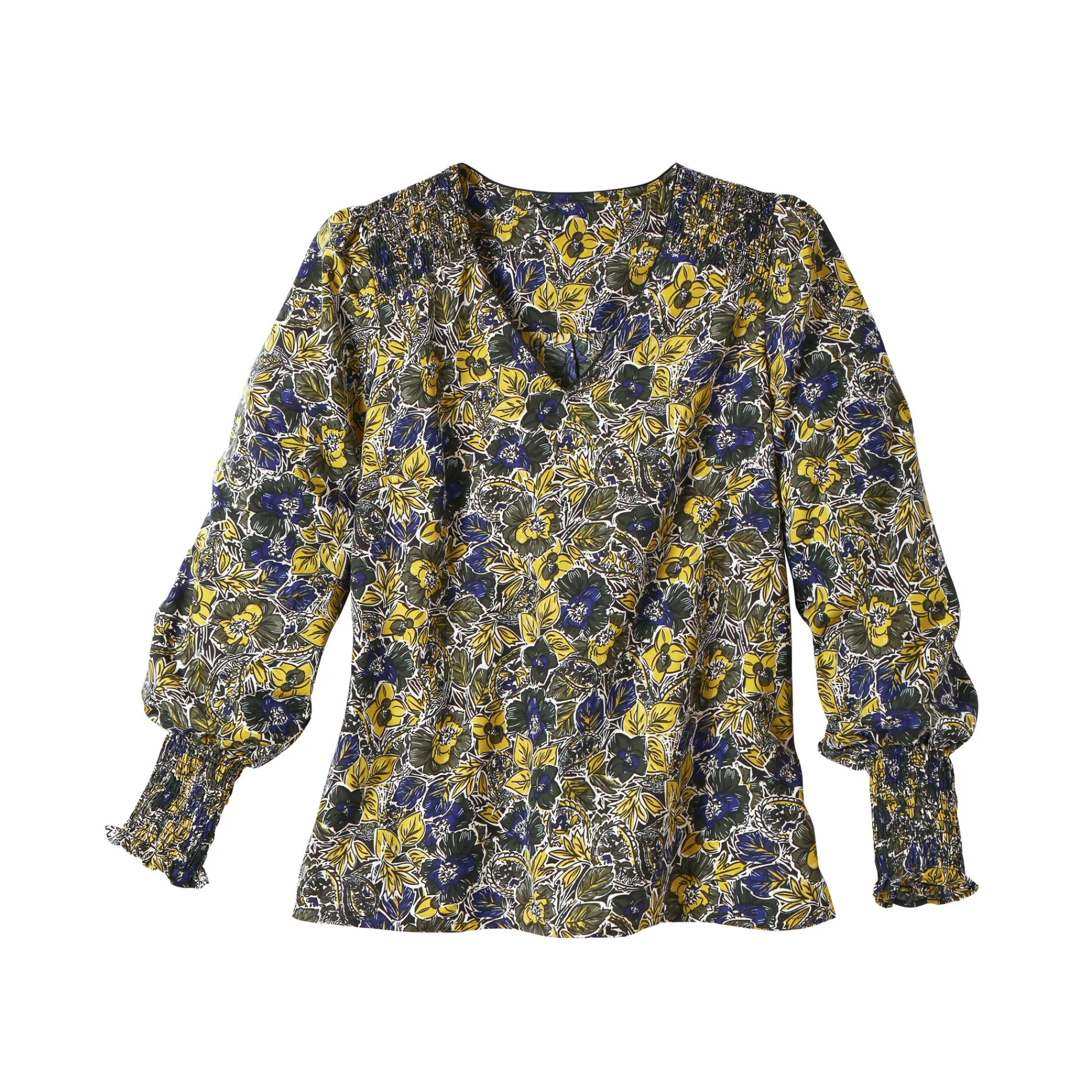 Bloes En Tuniek<Blancheporte Bloes met bloemenprint en smokwerk aan de schouders groen / marine