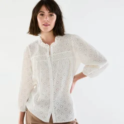 Bloes En Tuniek<Blancheporte Bloes met broderie anglaise, smokwerk en stroken aan de hals ecru