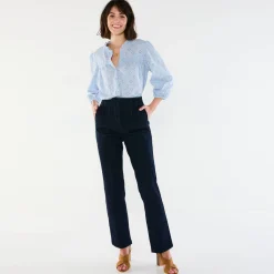 Bloes En Tuniek<Blancheporte Bloes met broderie anglaise, smokwerk en stroken aan de hals hemelsblauw