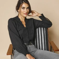 Feestoutfits Dames|Bloes En Tuniek<Blancheporte Bloes met broderie anglaise, katoen zwart