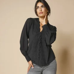 Feestoutfits Dames|Bloes En Tuniek<Blancheporte Bloes met broderie anglaise, katoen zwart