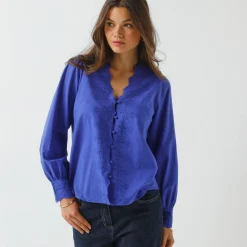 Bloes En Tuniek<Blancheporte Bloes met broderie anglaise, katoen felblauw