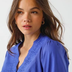 Bloes En Tuniek<Blancheporte Bloes met broderie anglaise, katoen felblauw