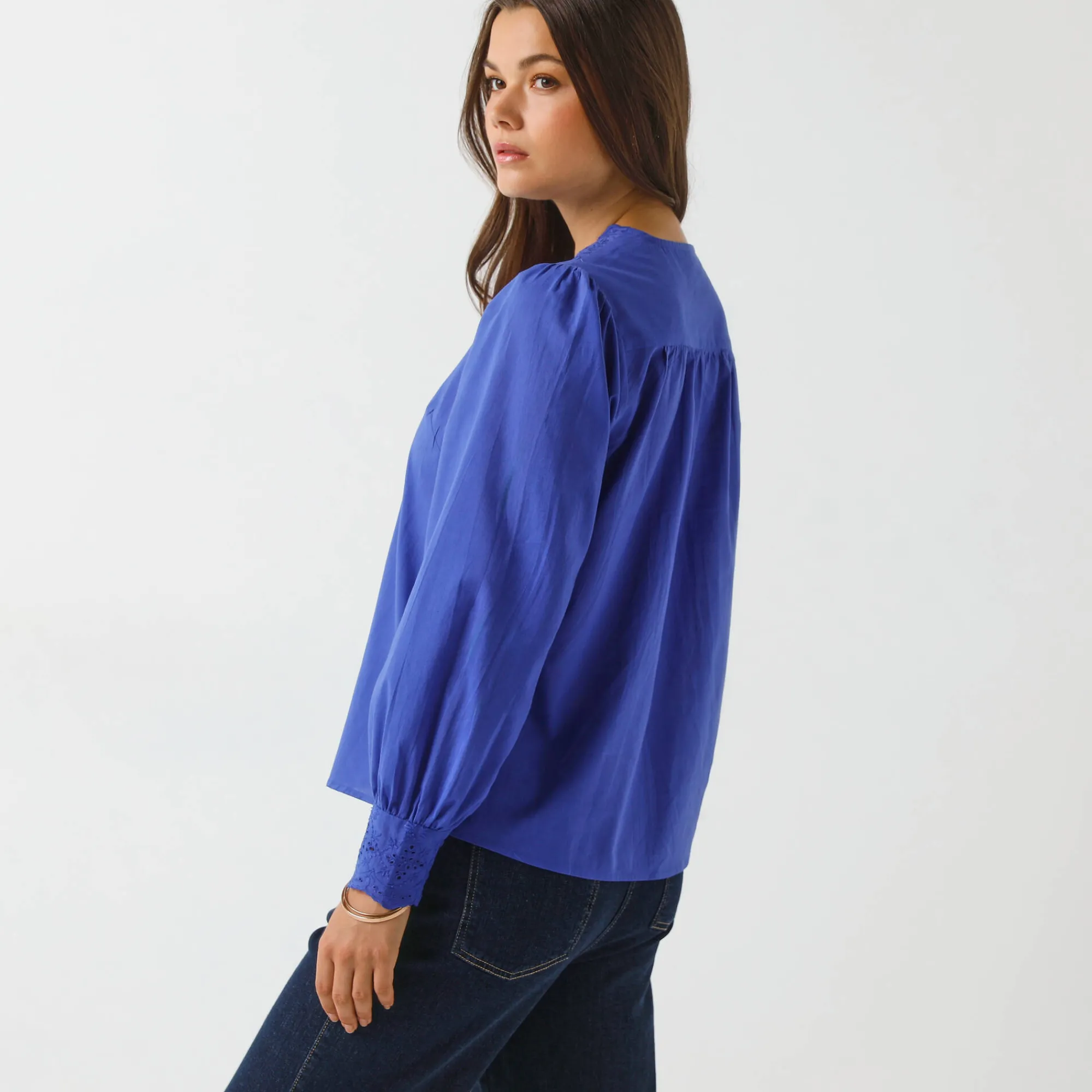 Bloes En Tuniek<Blancheporte Bloes met broderie anglaise, katoen felblauw