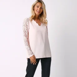 Feestoutfits Dames|Bloes En Tuniek<Blancheporte Bloes met festonrand achter poederroze