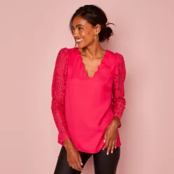 Bloes En Tuniek<Blancheporte Bloes met festonrand achter framboos