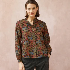 Bloes En Tuniek<Blancheporte Bloes met fronskraag, bloemenprint olijfgroen