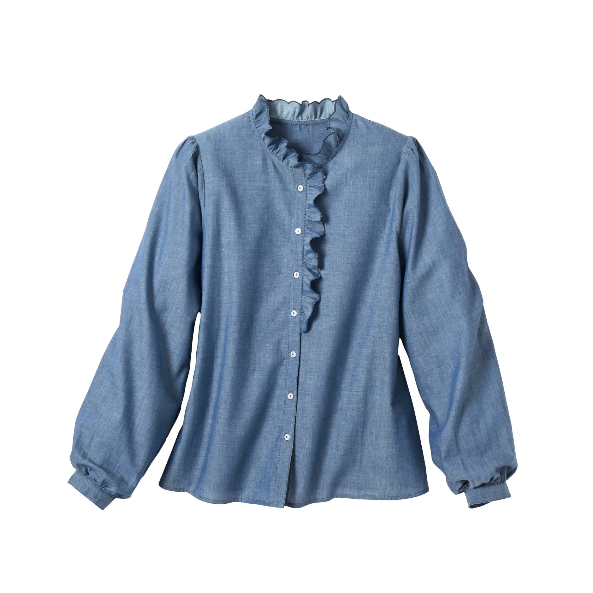 Bloes En Tuniek<Blancheporte Bloes met fronskraag, chambray stone